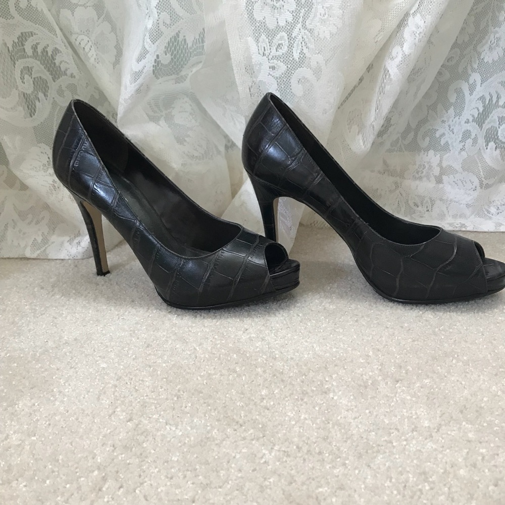 Brown open toe heels